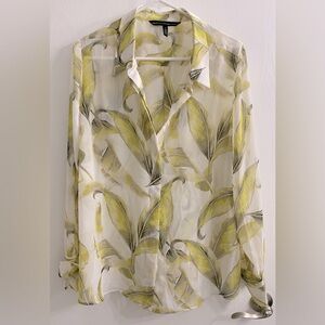 WHBM leaf print sheer 2 piece matching blouse & cami, women's 14